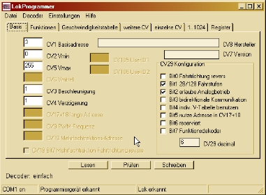 Screenshot der ProLok1-Bedienoberfläche